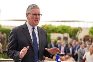 Britain's Prime Minister Keir Starmer speaks at Taif Airbase, Saudi Arabia, on Wednesday